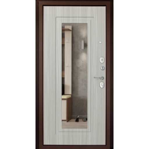 Дверь металлическая Дверной Континент "Рубикон- Зеркало" (Сандал белый, Эковенге) 2