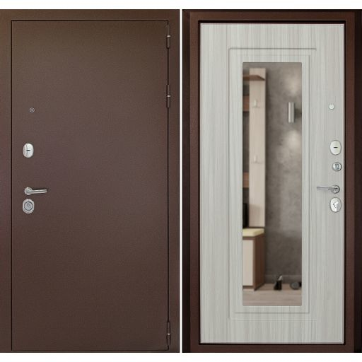 Дверь металлическая Дверной Континент "Рубикон- Зеркало" (Сандал белый, Эковенге) 0